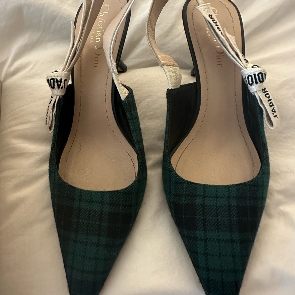 Dior J'ADIOR Plaid Pumps Sandals Green Black Women's size US8.5 Heel 6cm